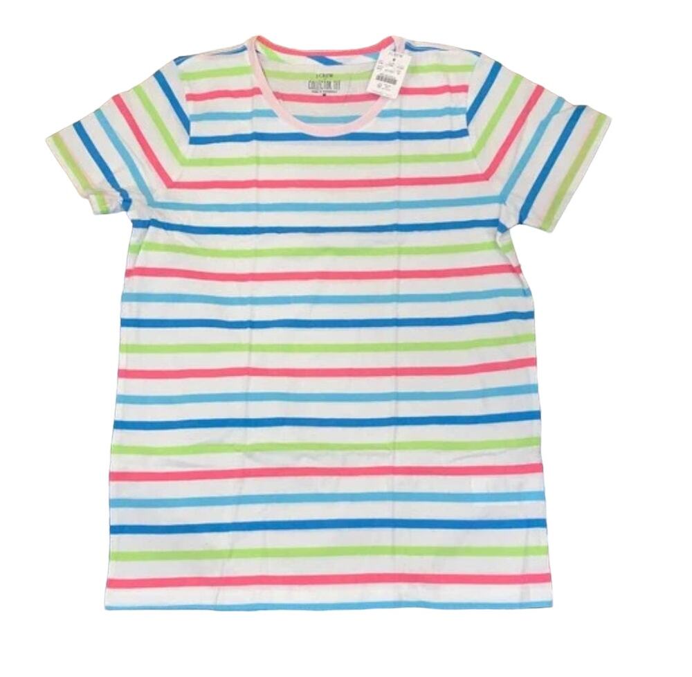 NWT J. Crew White/Blue/Pink/Green Striped Graphic Cotton Tee